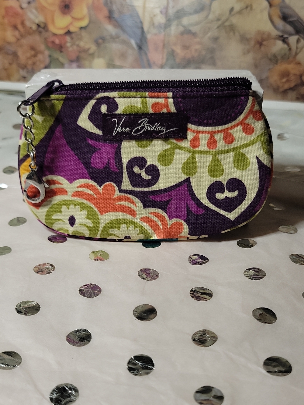 Vera Bradley Purple Multi Floral Zip Coin Pouch